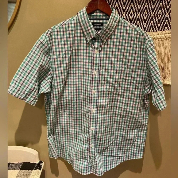 CROFT & BARROW MENS EASY CARE PLAID SHORT SLEEVE BUTTON DOWN DRESS SHIRT SIZE L - Picture 1 of 3